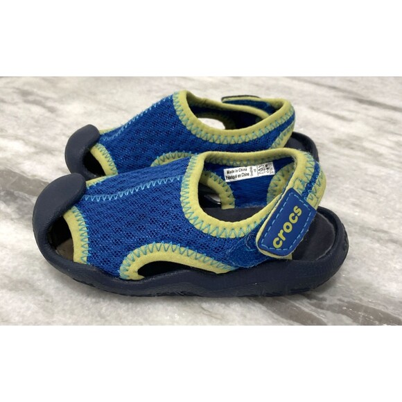 Crocs Swiftwater Slingback Kids C6 Blue Water Shoes Dual Comfort Beach Vacation - Picture 2 of 10